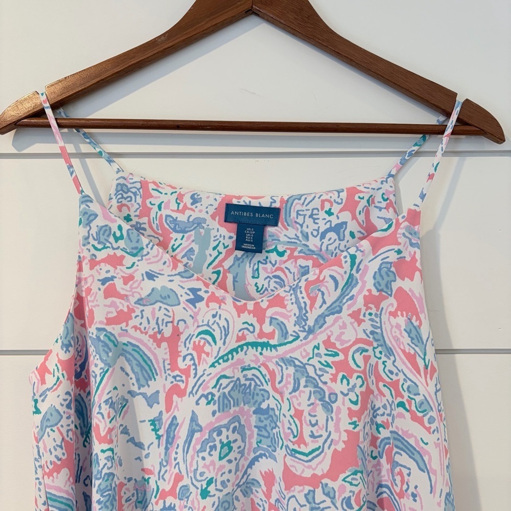 Antibes Blanc Pastel Paisley Swing Dress S Coastal Preppy Chic Flowy - Picture 2 of 8